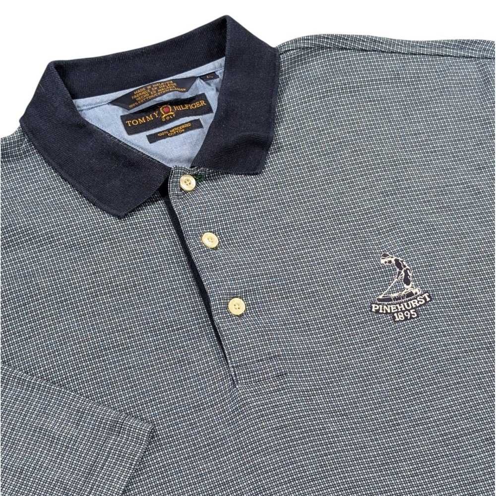 Vintage Tommy Hilfiger Golf Polo Mens Large Navy Pinehurst 1895 Short Sleeve Y2K